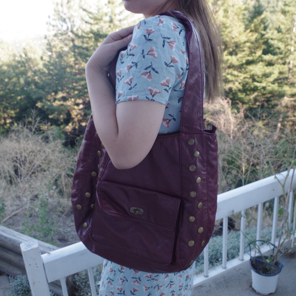 Great Leather Wine Color Slouchy Purse Bag
